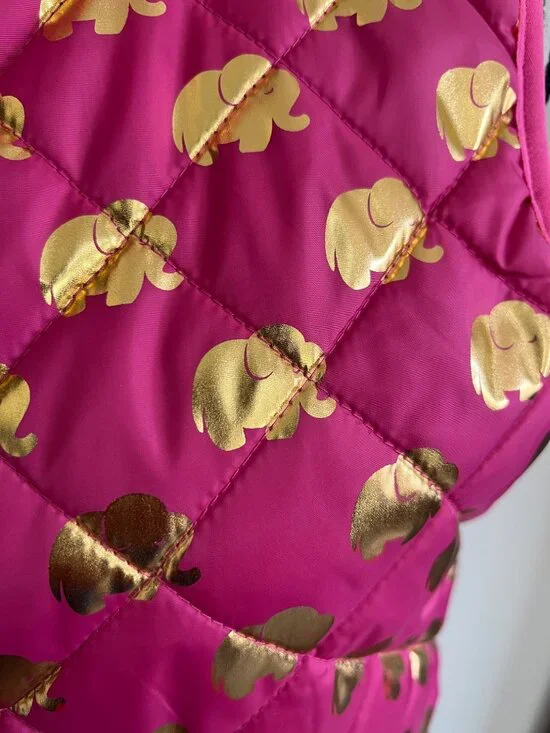 Simply Southern Puffer Vest Quilted Pink Gold Metallic Elephant Full Zip Medium - Picture 4 of 9
